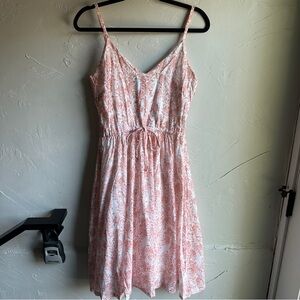 Virginia Johnson 100% Cotton Babydoll Midi Dress Red and White Ferns Sz M